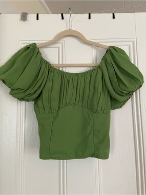 Abercrombie & Fitch Green Puff-Sleeve Square-Neck Top